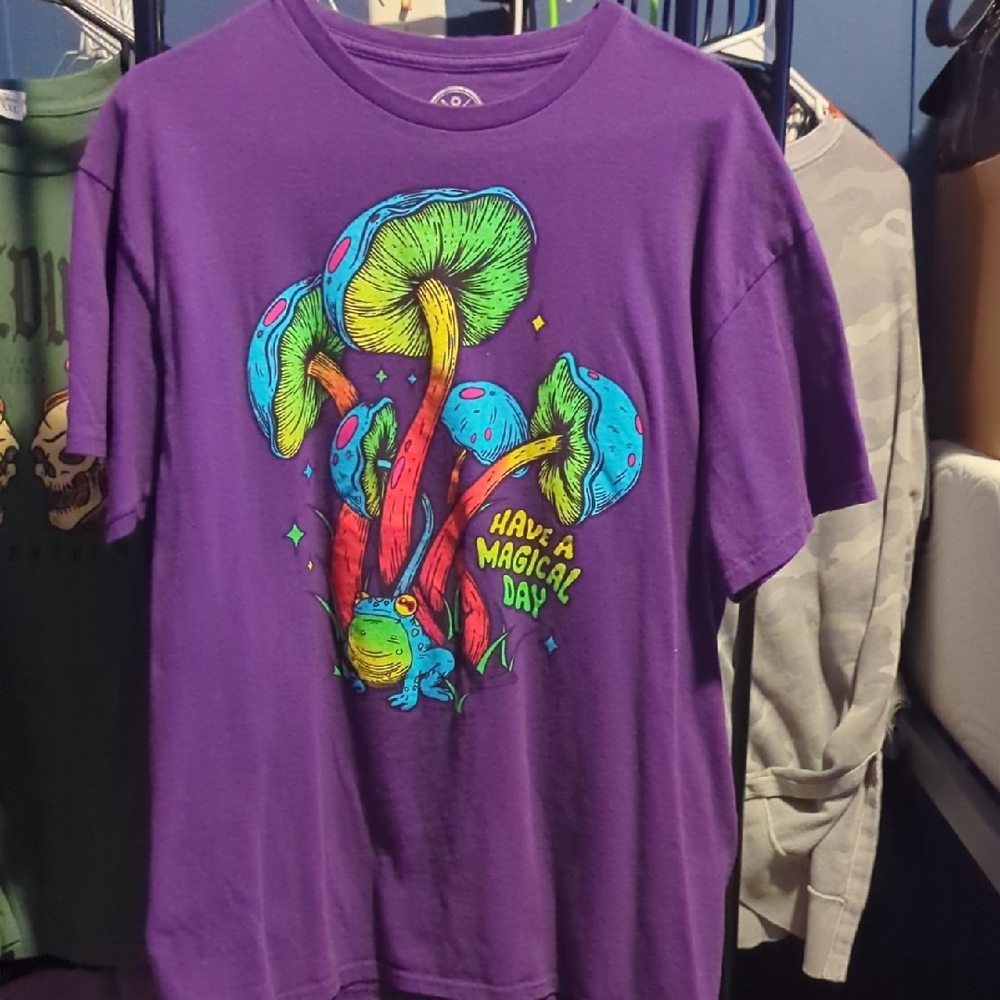 Vibrant Purple Tee with Mushroom Design